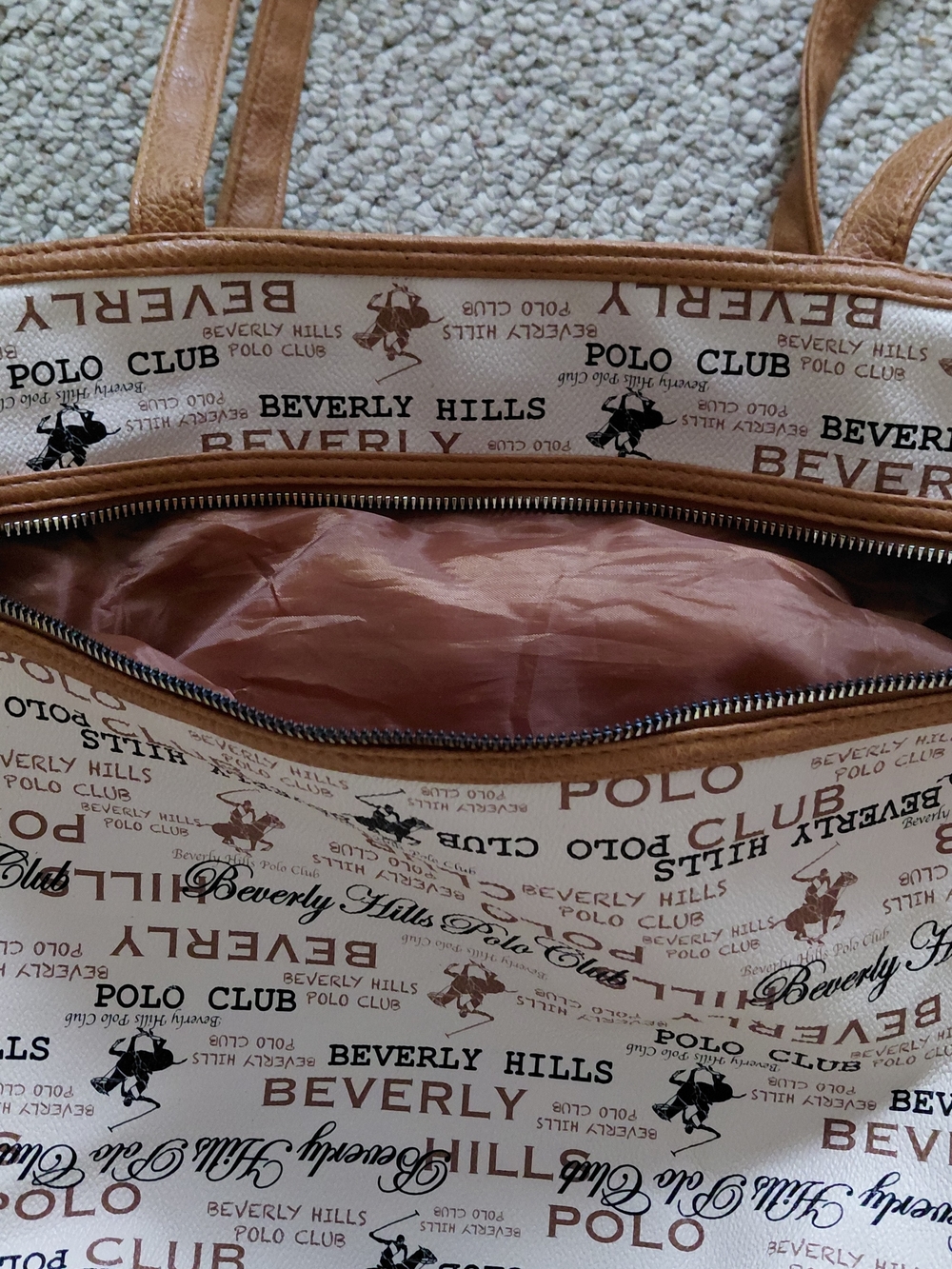 Beverly Hills Polo Club Tan & White Logo Tote Bag - Picture 6 of 7